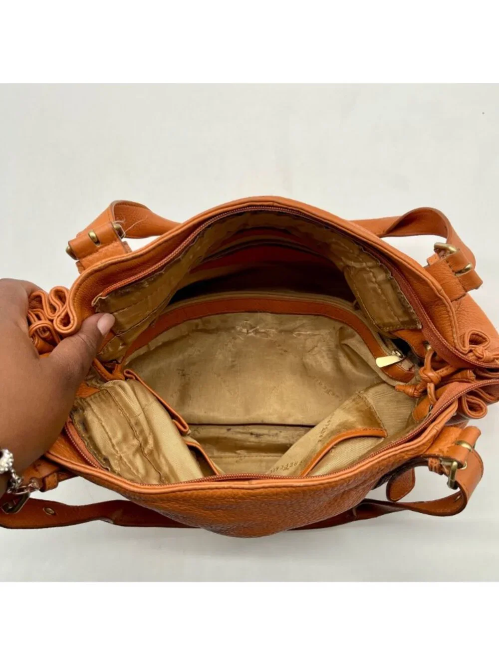 Fredric T Orange Pebbled Leather Hobo Bag